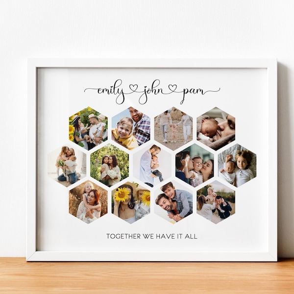 Collage Picture Frame | Up to 20 Photos Collage Print | Custom Design Framed | Family Wedding Christmas Collage Gift | Many Frames Available