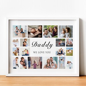 Papa Bild Collage Print mit Rahmen | Vatertag Foto Geschenk | Bis zu 20 Fotos Design | Geschenke für Papa Papa | Gerahmt