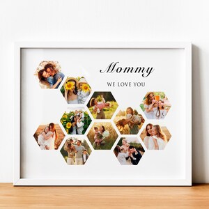 Mothers Day Photo Collage Gift, Up to 20 PICTURE COLLAGE, Gift for Mommy Mom, Picture Collage with Frame, Hive Shape Framed