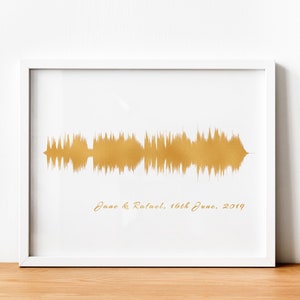 Custom SOUND WAVE Fine Art Print, Gold Effect Soundwave Art Print - Non-Metallic, Your Song Voice Wave Form Art Poster, Framed or Unframed