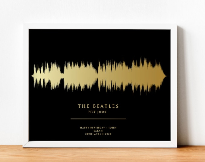 Custom Soundwave Art | Poster Print with Your Song Lyrics | Gold Effect on Sound Wave Art Print | Personalized Music Wall Art Gift