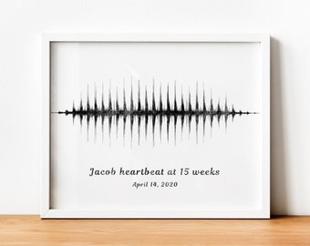 Baby Heart Beat Poster Print, Newborn Heartbeat Print with Frame, Soundwave Art, New baby Gift, Watercolor Print, Framed or Unframed