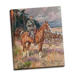 Wojciech Kossak Pilsudski na Kasztance | Classic Polish Painting |  Impressionism Reproduction Polish | Canvas Print Wall Decor from Poland