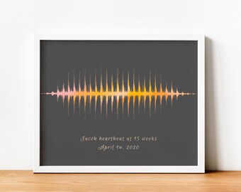 Newborn Heartbeat Print with Frame, Baby Heart Beat Poster Print, Soundwave Art, New baby Gift, Watercolor Print, Framed or Unframed