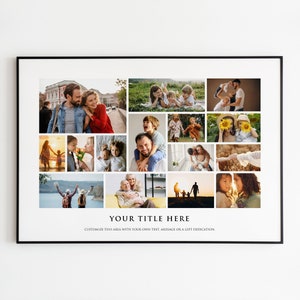 Op maat gemaakte fotocollageprint met lijst | Maximaal 20 fotocollages Fine Art Print gepersonaliseerd met tekst | Ingelijste lijsten