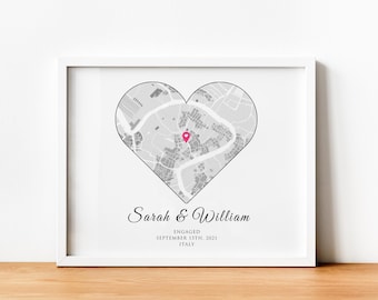 Engagement Gifts Map for Couple | Engagement Map | Location Map Print | Wedding Location Map | Framed Print | Engagement Gift Map