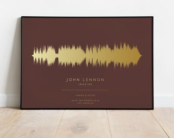 Personalized Poster Print with Soundwave Art Framed, Gold Effect Sound Wave Art Print, Your Song Waveform Art, Wedding GIft, Framed