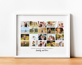 Fathers Day Gift | Photo Collage Print with Frame | Up to 20 PICTURE Grid COLLAGE | Framed | Personalized Gifts for Dad Daddy Father