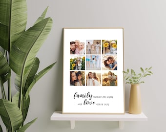 Collage Picture Frame | Up to 20 Photos Collage | Custom Design Framed | Family Wedding Anniversary Collage Gift | Many Frames Available