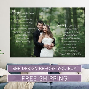 Perfect Anniversary Gift, Wedding Vows on Canvas, Personalized Canvas Print with Vows or any Text, Your Picture with any Text Vows Lyrics