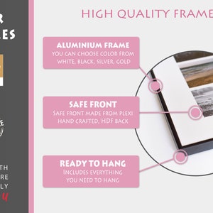 May include: High quality frames for photos, with a black frame and a white mat. The frames are made with a safe front made from Plexi and a hand-crafted HDF back. The frames are ready to hang and include everything you need to hang them.
