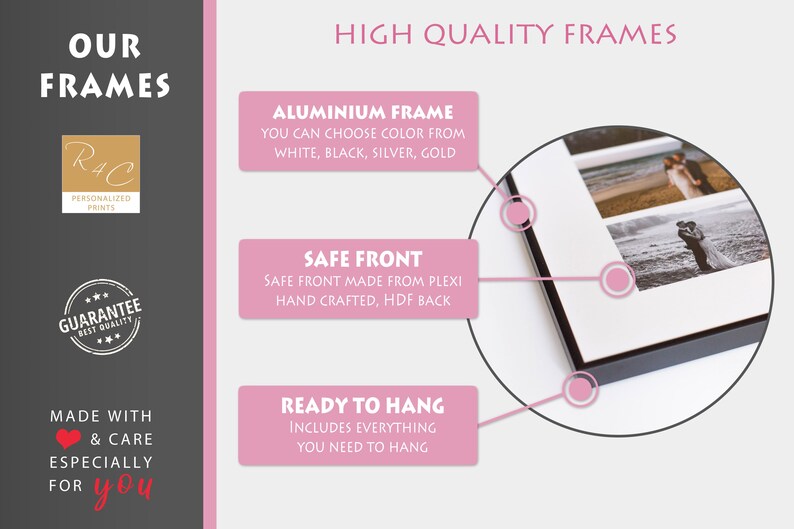May include: High quality frames for photos, with a black frame and a white mat. The frames are made with a safe front made from Plexi and a hand-crafted HDF back. The frames are ready to hang and include everything you need to hang them.
