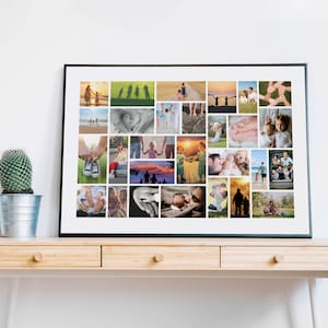 Photo Collage with Frame, Custom Photo Collage Poster Print on Fine Art Paper, Up to 40 Pictures Collage, Wedding or Family Collage Framed