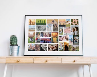 Photo Collage with Frame, Custom Photo Collage Poster Print on Fine Art Paper, Up to 40 Pictures Collage, Wedding or Family Collage Framed