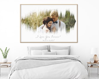 Custom SoundWave Art Photo Poster Print, Fine Art Print with any Song and Photo and Lyrics, Wedding Photo Print, Framed or Unframed