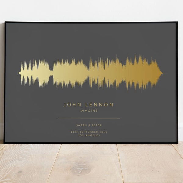 Gepersonaliseerde posterafdruk met Soundwave Art | Gold Effect Muziek Wall Art | Uw Song Waveform Art | Enagagement Huwelijksgeschenk | Ingelijst