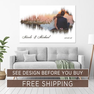 Custom Sound Wave Print with Wedding Photo, Personalised Soundwave Canvas with Any Music and Picture, Valentines&#39;s Day or Anniversary Gift