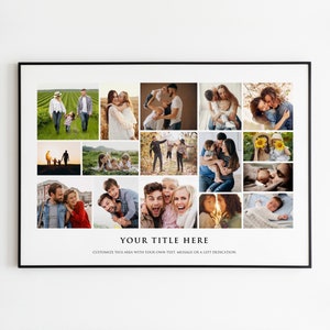 FOTOCOLLAGE mit Rahmen | 20 Bilder Collage gerahmt Fine Art Print | Jubiläum Geburtstag Hochzeit Vatertagsgeschenk mit Fotos