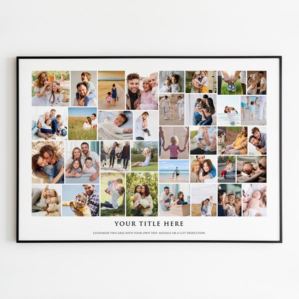 Collage con cornice / Fino a 40 collage di foto di famiglia con cornice / Molte opzioni di cornici / Poster personalizzato / Regalo di anniversario di compleanno