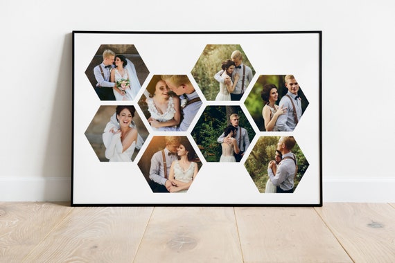 Etsy Anniversary Print, Wedding Shape, Personalized COLLAGE Fine Print, Gift - Fine With Framed 10 to PICTURE Up Hive Print, Art Photos Art Giclee