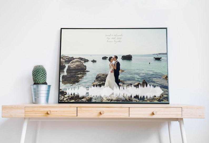 Sound wave Art Giclee Print Framed Personalized Poster Print with Waveform and Picture Sound wave Art Print on Fine Art with Frame