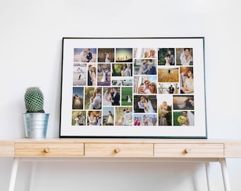 PICTURE COLLAGE up to 40 Pictures | Custom Fine Art Collage Framed | Anniversary Wedding Gift | Collage Photo with Frame
