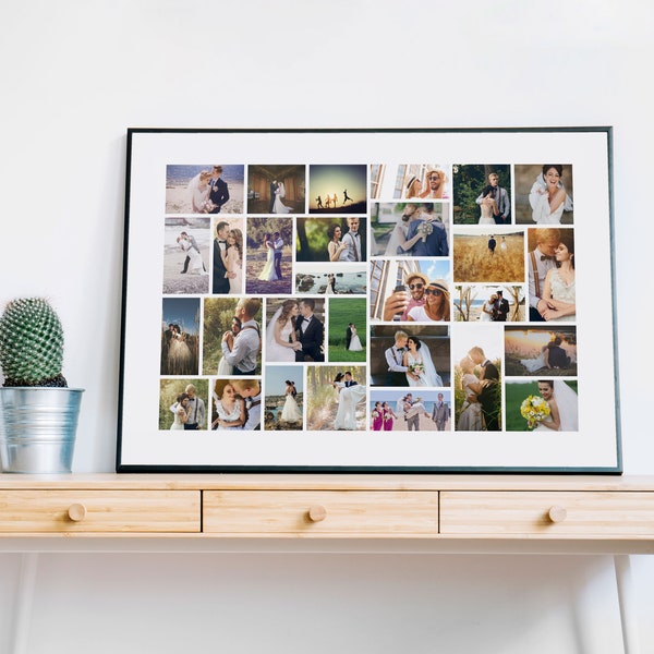 COLLAGE DE PHOTOS Jusqu'à 40 photos | Collage artistique personnalisé | Cadeau de mariage d'anniversaire | Collage photo avec cadre