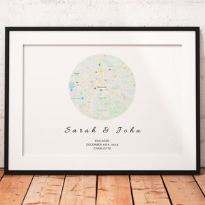 Cadeaux personnalisés pour couple, cadre imprimé carte de fiançailles, carte de destination de voyage, carte de localisation de fiançailles, cadeaux de mariage, option encadrée