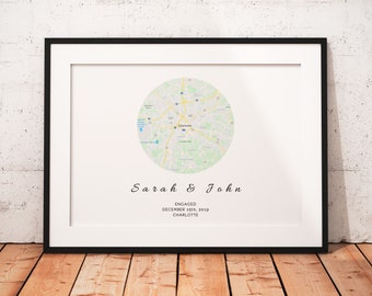 Personalised Gifts for Couple, Engagement Map Gift Print Frame, Destination Travel Map, Engaged Location Map, Wedding Gifts, Framed Option