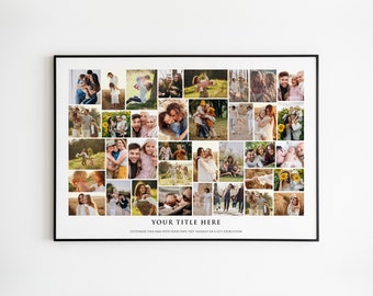 COLAGEM DE IMAGENS até 40 fotos | Colagem de belas artes personalizada emoldurada | Presente de aniversário de casamento | Colagem de fotos com moldura