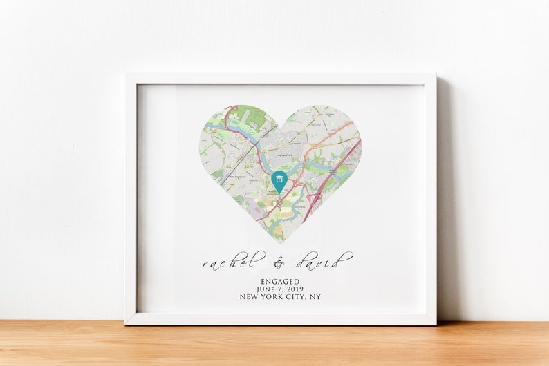 Engagement Map Print with Frame Engagement Location Gift Map Etsy