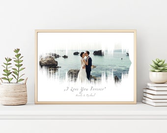 Custom Soundwave Art Photo Print | Personalized Sound Wave Poster on Fine Art Paper with any Song and Photo | Unique Gift for Her Him