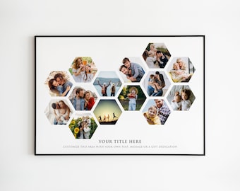 Up to 20 PHOTO COLLAGE Framed Fine Art Print | Pictures Collage Frame | Hive Collage | Anniversary Birthday Wedding Family Gift with Photos