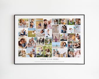 Up to 40 PICTURE COLLAGE Framed Fine Art Print | Photo Collage Frame | Anniversary Birthday Wedding Family Gift with Photos