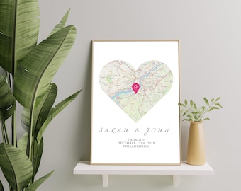 Valentijnsdag geschenk betrokkenheid kaart afdrukken met frame, engagement locatie cadeau, kaart afdrukken, ingelijste kaart betrokken, betrokken kaart afdrukken cadeau