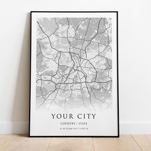 Qualsiasi stampa di mappa della città / Mappa della città personalizzata / Mappa d'arte incorniciata / Mappa delle stelle / Mappa dei viaggi di strada / Regalo per l'anniversario di fidanzamento