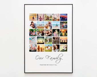 Pictures Collage Print Framed, Up to 25 Photo Collage Fine Art Print, Wall Art Print with Frame, Personalized Gift, Family Collage, Birthday