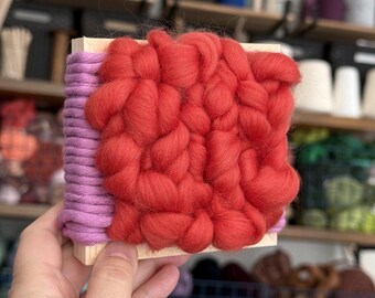 Woven Tile Wall Hanging Scultpure, Natural Fibers, Purle and coral Art, Modern Gallery Decor