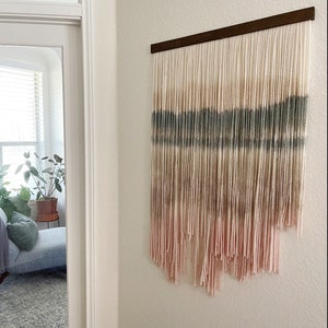 Macrame Wall Hanging Dip Dyed, yarn tapestry, Boho home decor, abstract Fiber art, water art