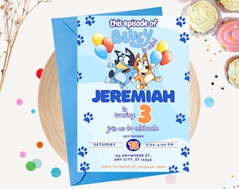Bluey Birthday Invitation | Editable Canva Template | Digital Party Invite | Instant Download | Boys Birthday Invite Template