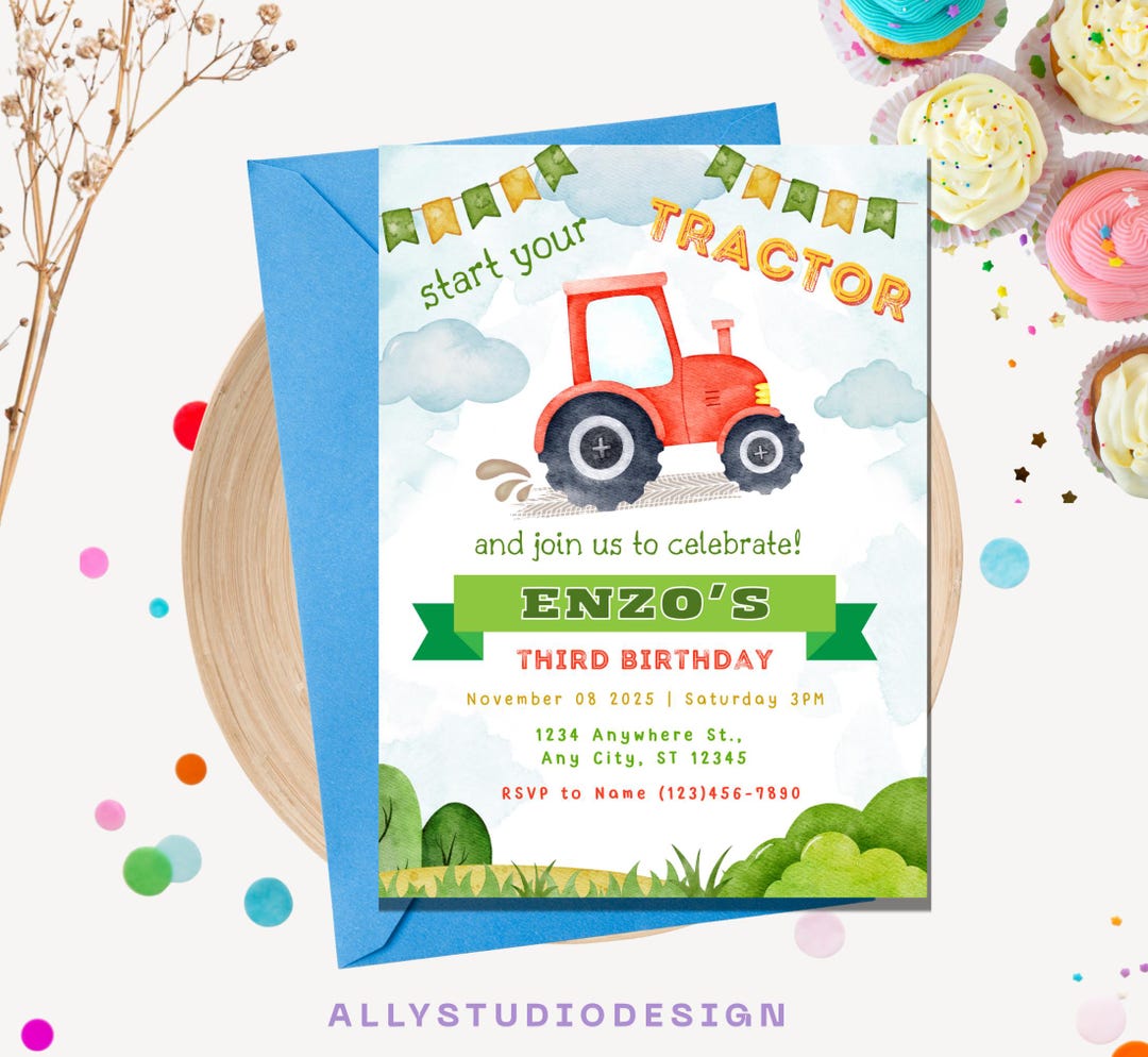 Tractor Birthday Invitation | Editable Farm Party Canva Template | Boys ...