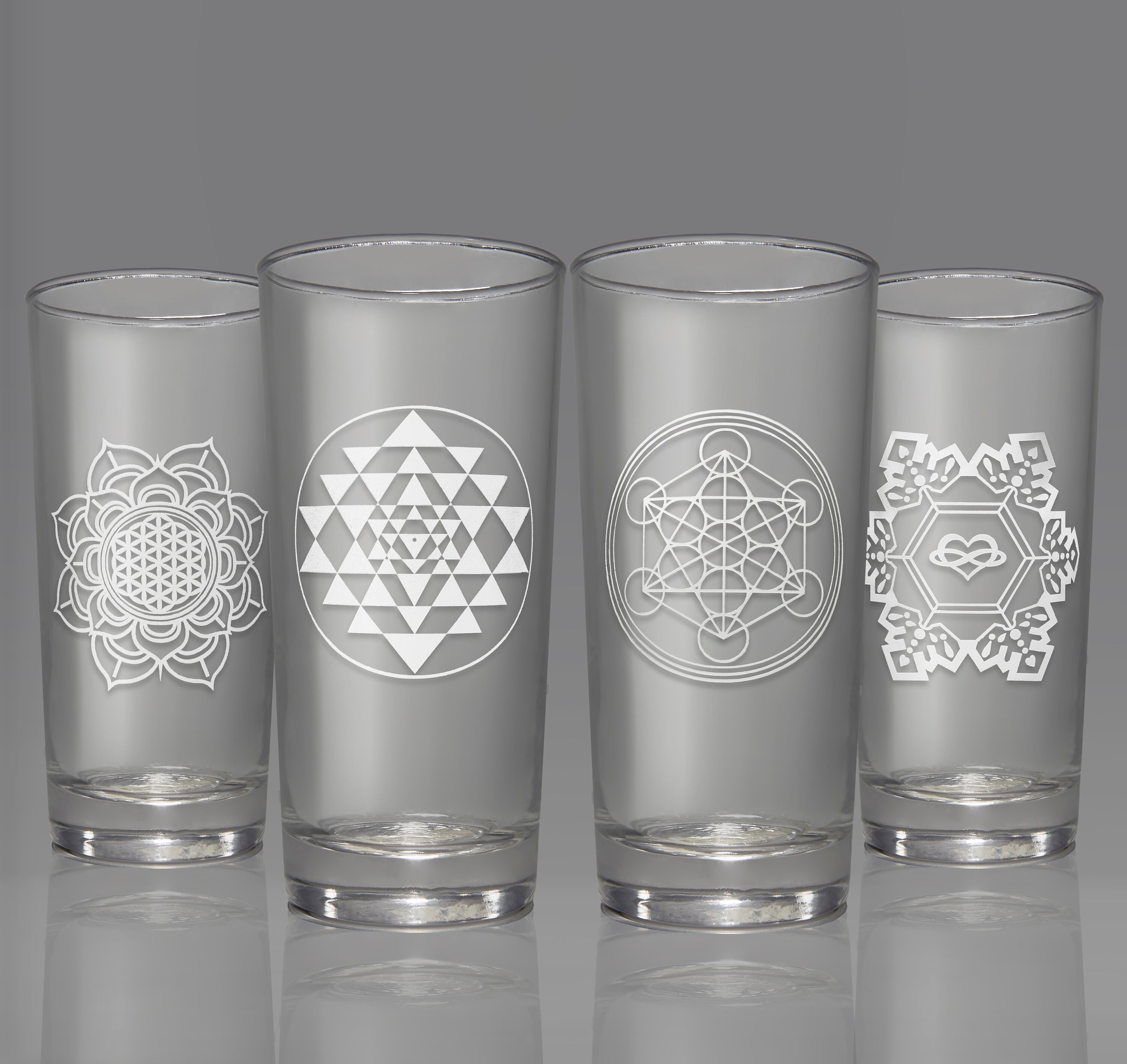 Sacred Geometry Etched Drinking Glass Set set of 4 Glasses Etsy