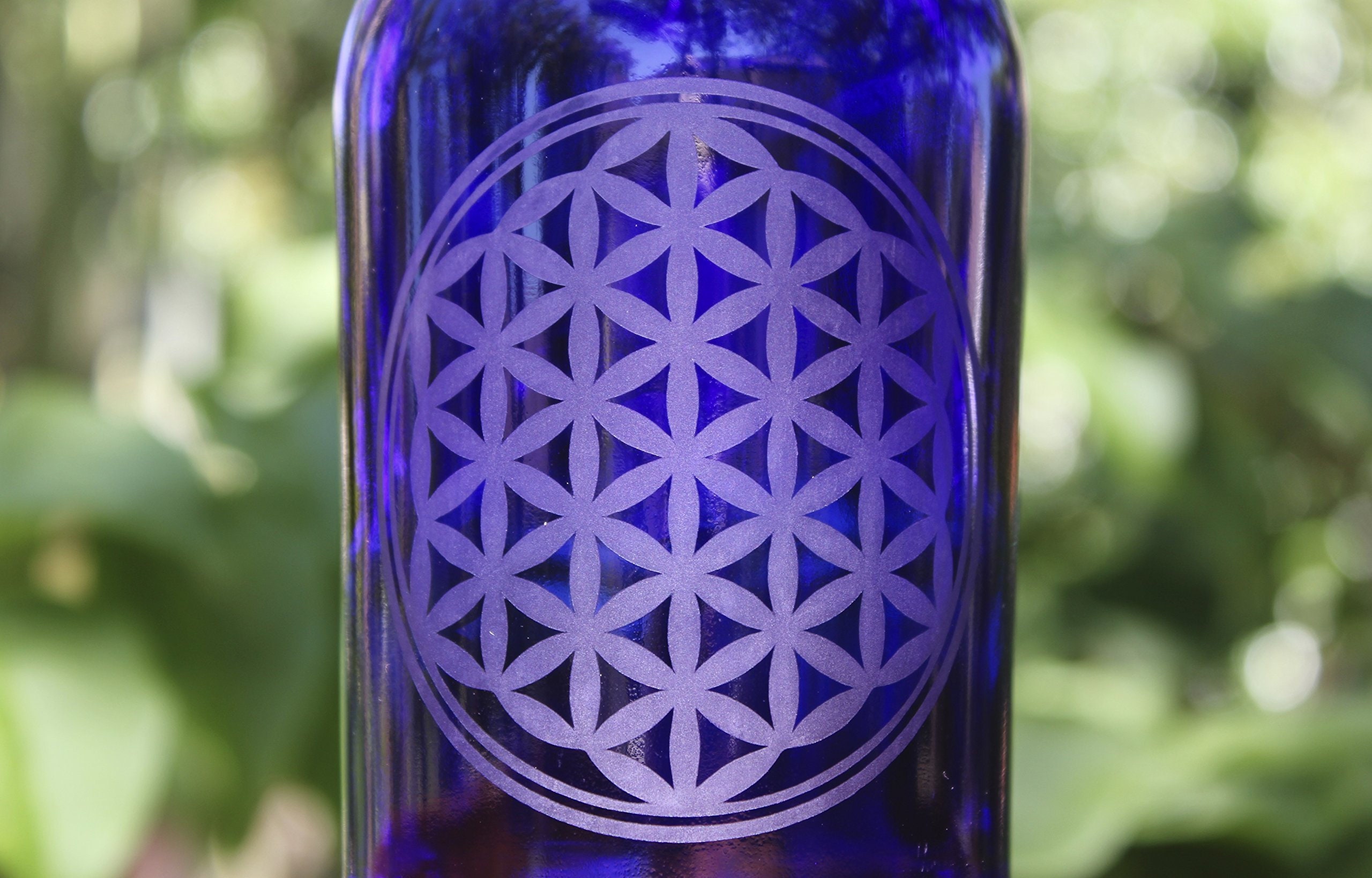 16oz.32oz Fleur de vie Gravé Cobalt Bleu verre bouteille deau | Etsy