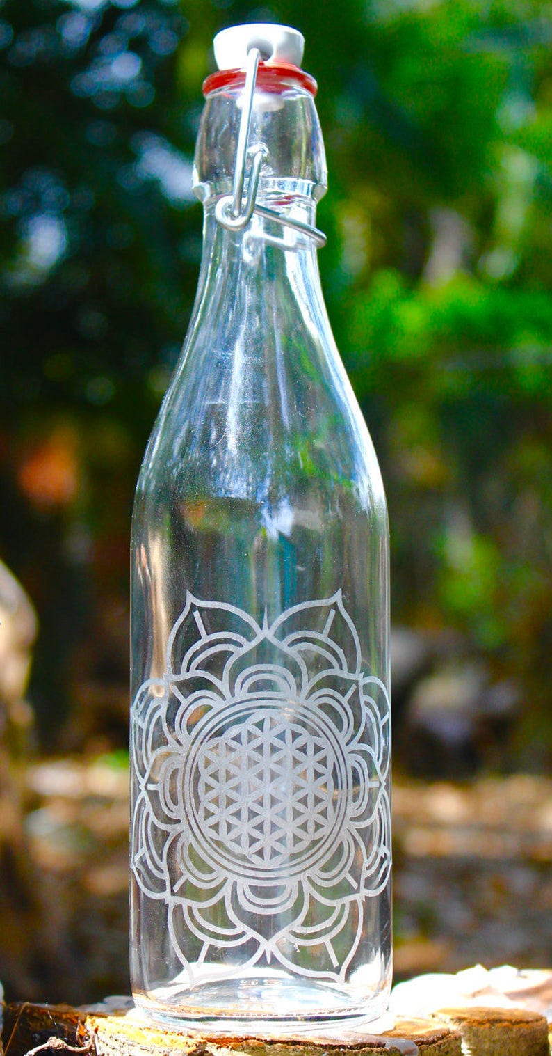 Download 16oz. Etched Flotus design reusable glass water bottle ...
