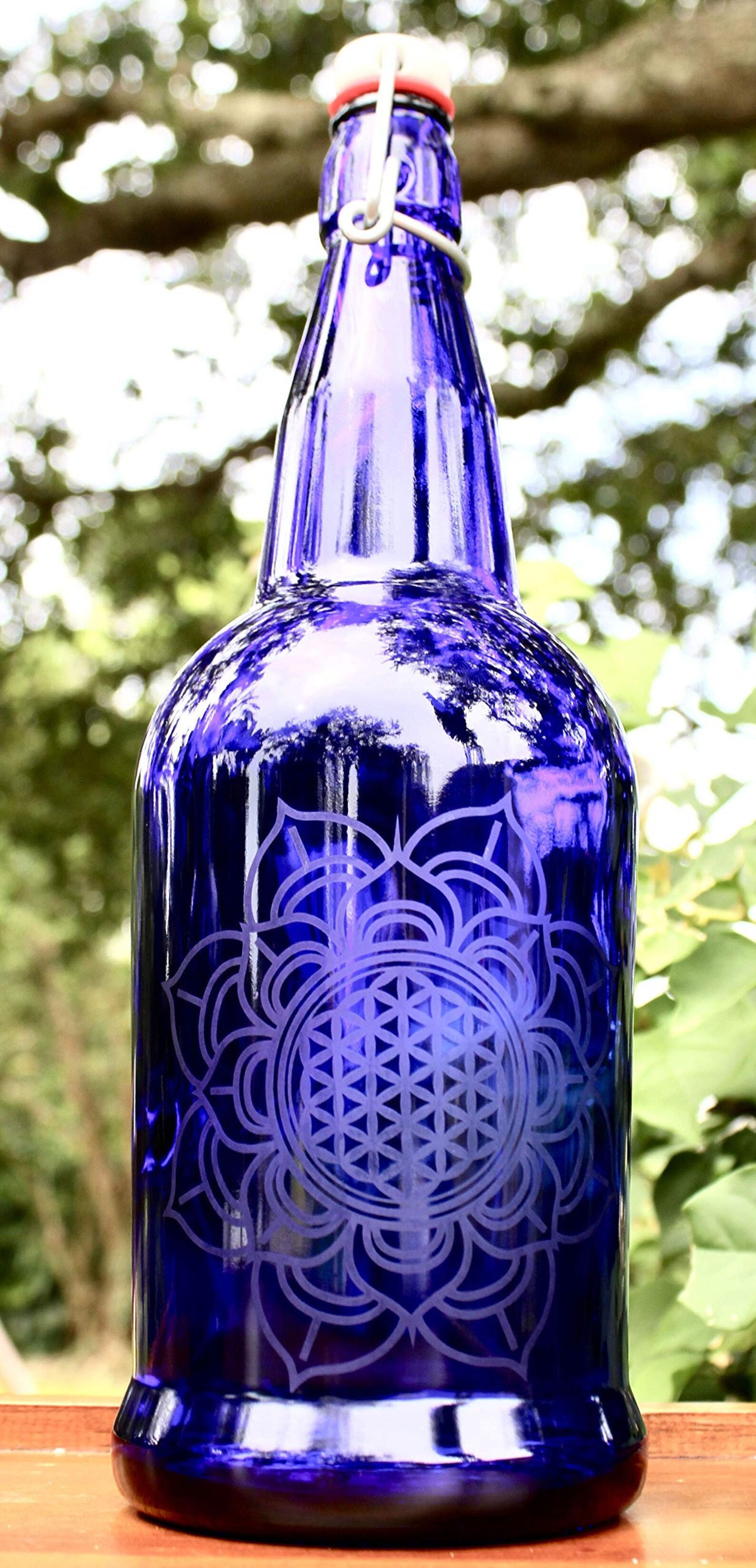 16oz./32oz. Flotus Etched Cobalt Blue Glass Reusable Water Etsy
