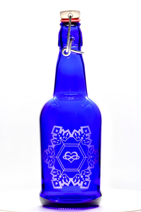 32oz Infinite Love & Gratitude Cobalt Blue Reusable Glass Water Bottle with Swing Top Lid 32oz Infinite Love & Gratitude Cobalt Blue Reusable Glass Water Bottle with Swing Top Lid