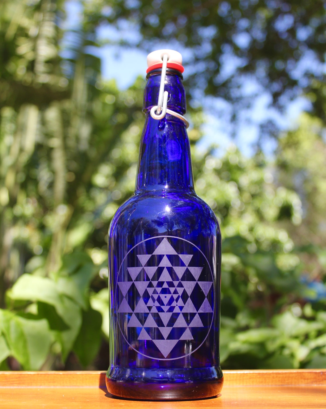 16oz./32oz. Sri Yantra Etched Cobalt Blue Glass Reusable Water Etsy