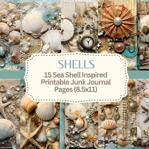 Junk Journal Sea Shells, Junk Journal Beach Kit, Nautical Junk Journaling Kit, Digital Nautical Journal, Junk Journal Digital,Digital Paper