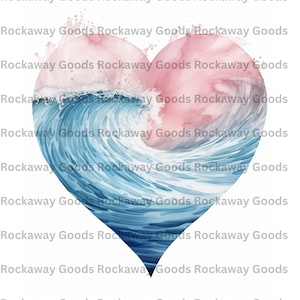 Oceaan golven hart afdrukbare briefkaart | Valentijnsdagkaarten | Geschenken voor natuurliefhebbers | Strandspullen | Strandswag | Directe download
