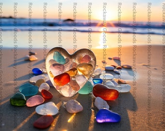 Sea Glass Heart on Beach Blank Post Card | Beach Stuff | Beach Swag ...